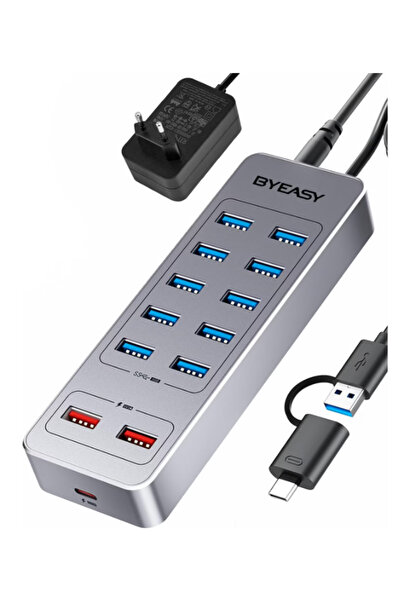 OEM USB C Hub BYEASY, Active 3.0, 13-in-1 with 10 USB 3.0 Ports, 2 USB-A and 1 USB-C, 12V, 3A