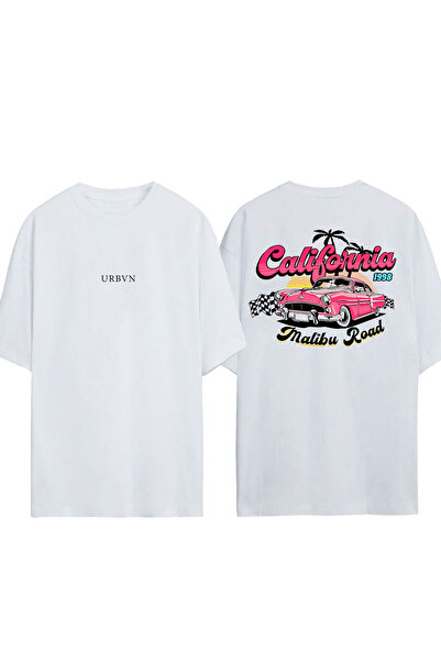 urbvn تي شيرت كاليفورنيا ديزاين مطبوع أبيض قصة فضفاضة