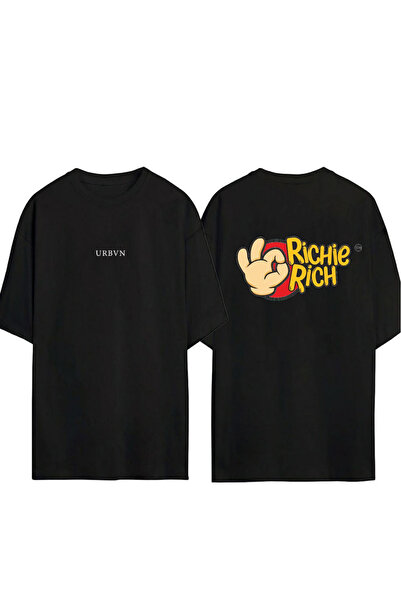 urbvn تي شيرت ريتشي ريتش ديزاين مطبوع أسود قصة فضفاضة