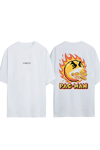 urbvn تي شيرت باك مان 3 تصميم مطبوع أبيض قصة فضفاضة