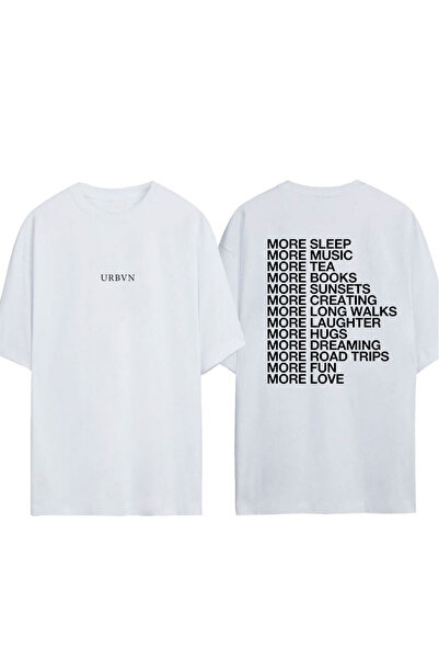 urbvn Μπλουζάκι με στάμπα More Design σε λευκό χρώμα και oversized γραμμή