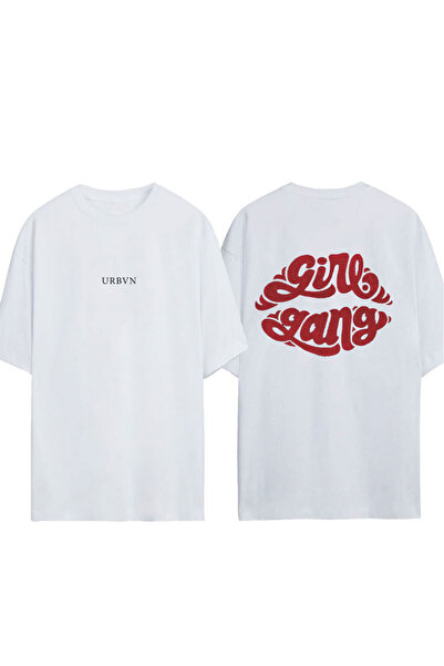 urbvn Tricou oversize alb cu imprimeu Girl Gang Design