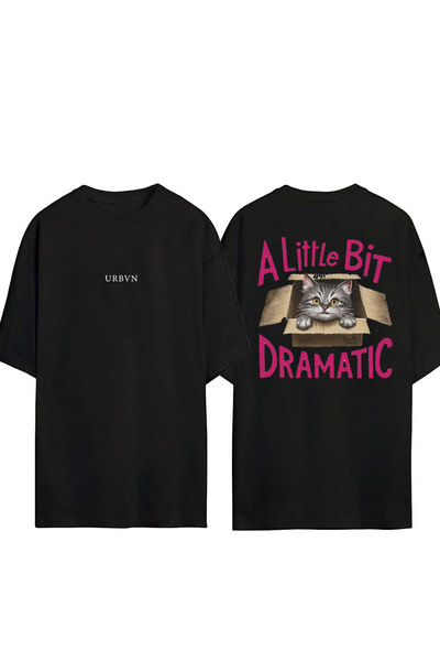 urbvn تي شيرت بتصميم درامي للقطط مطبوع أسود قصة فضفاضة