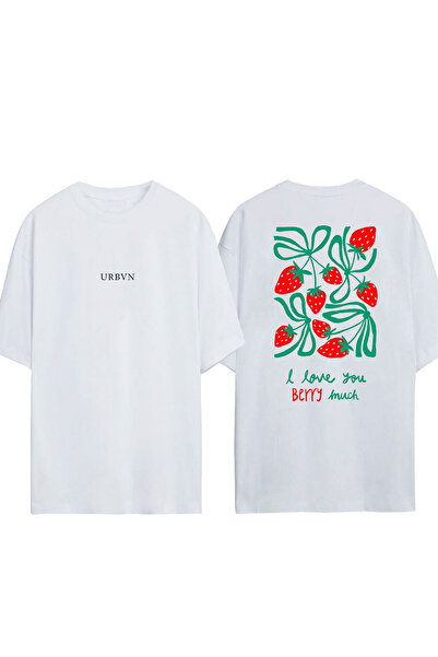 urbvn تي شيرت بيري ديزاين مطبوع أبيض قصة فضفاضة