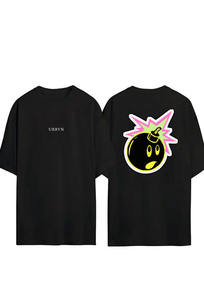 urbvn تي شيرت بومب ديزاين مطبوع أسود قصة فضفاضة