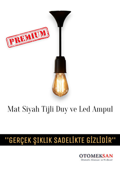 OTOMEKSAN Siyah Porselen Tijli Duy E27 + Edison Ampul Seti – Modern Retro Tavan Aydınlatma