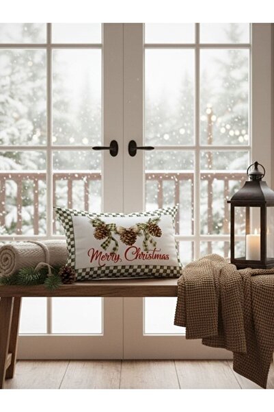 Evmila Cone Pattern Christmas Velvet Rectangular Cushion Cover 35X55 cm Double Sided Printed Zippers