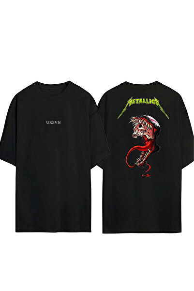 urbvn تي شيرت ميتاليكا فينوم ديزاين مطبوع أسود قصة فضفاضة