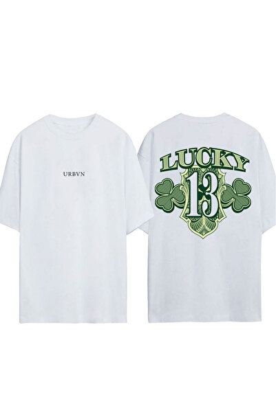 urbvn Μπλουζάκι Lucky 13 με στάμπα σε λευκό χρώμα, oversized