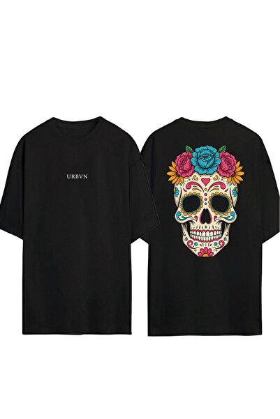 urbvn تي شيرت مكسيكو ديزاين مطبوع أسود قصة فضفاضة
