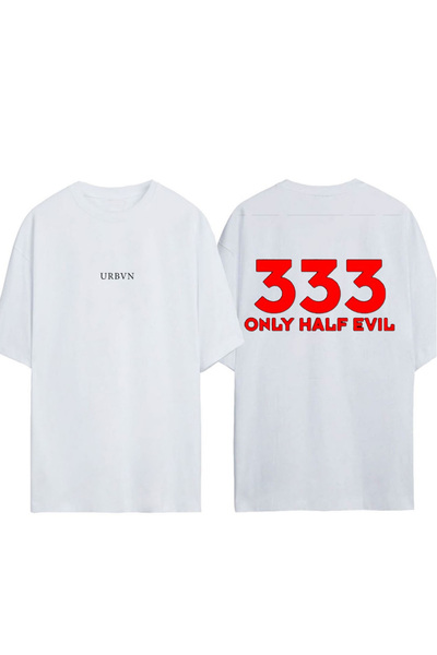 urbvn Μπλουζάκι με στάμπα Only Half Evil Design, λευκό, oversized