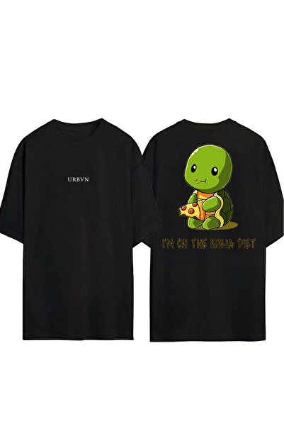 urbvn تي شيرت بيبي تيرتلز تصميم مطبوع أسود قصة فضفاضة