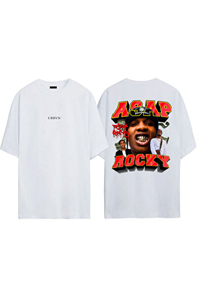urbvn Asap Rocky Design Printed White Oversized T-Shirt