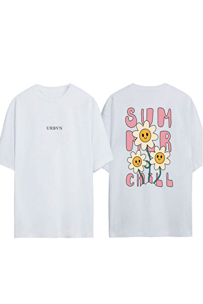 urbvn Summer Chill Design Printed White Oversized T-Shirt