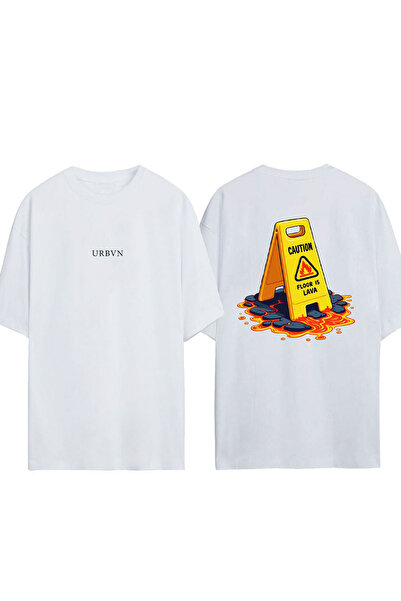 urbvn Attention 4 Σχεδιασμένο με στάμπα λευκό μπλουζάκι oversize