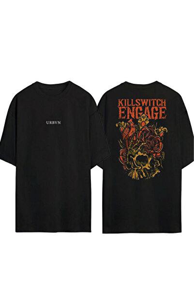 urbvn تي شيرت كيل سويتش ديزاين مطبوع أسود قصة فضفاضة