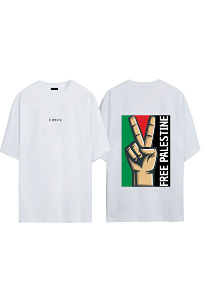 urbvn Μπλουζάκι Özgür Filistin με στάμπα σε λευκό χρώμα, oversized