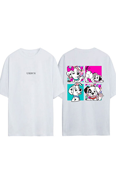 urbvn Dogs Design Printed White Oversize T-Shirt