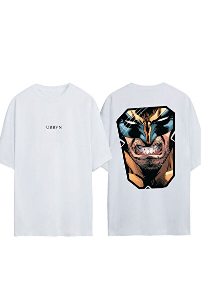 urbvn تي شيرت x Men Design مطبوع أبيض قصة فضفاضة