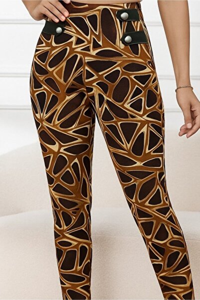 civetta Women's High Waist Houndstooth Patterned Side Stripe Button Detailed Diving Pants