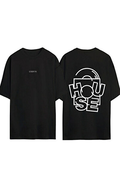 urbvn Tricou negru oversize cu imprimeu House Design