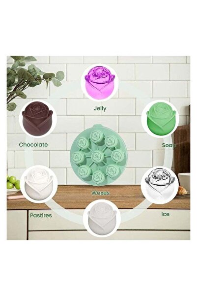 Generic 2 Pcs Rose Flower Silicone Molds, 9-Cavity Rose Shape (Dishwasher Safe)