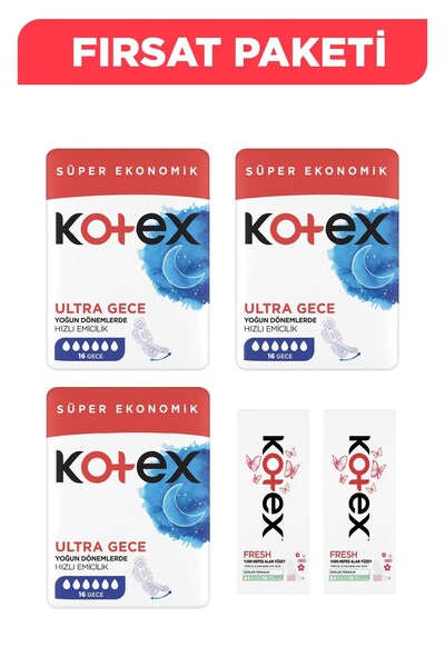 Kotex Ultra Gece + İnce Günlük Ped Fırsat Paketi