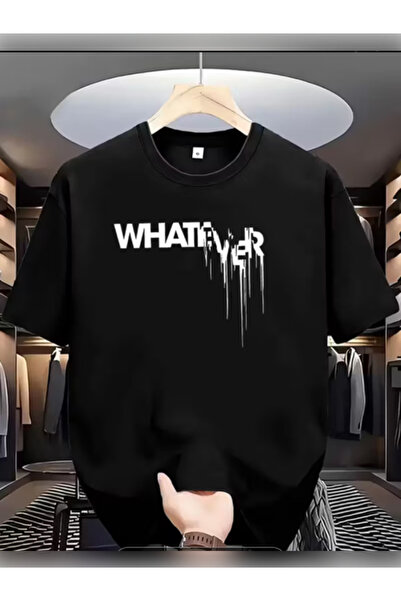 TİMİSİVA Μπλουζάκι Unisex oversized WHATHER με τύπωμα με κοντό μανίκι ΜΑΥΡΟ