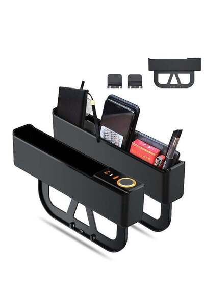 Generic منظم لملء فراغات مقعد السيارة، عبوة من قطعتين، شحن 52 وات، أسود