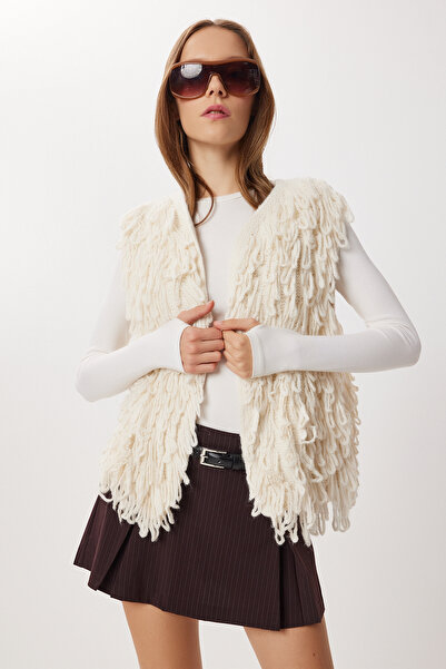 Lovelyİstanbul Fringed Knitwear Vest Lns0093 Bone