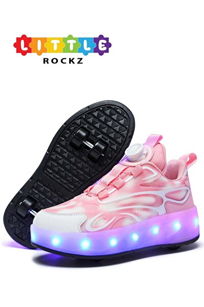 Little Rockz Kids Four Wheel Roller Shoes Rechargeable LED Flash Light Sneaker Skate Heelys Shoes