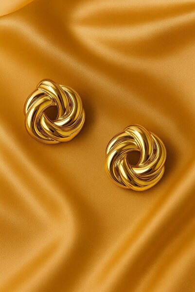 LUFES Gold Spiral Detailed Round Design Women's Earrings