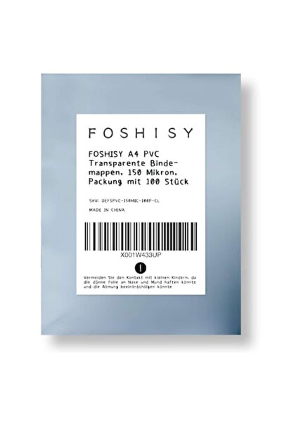 312 Market Spiral protective sleeve, FOSHISY, Transparent PVC, 150 microns, Set of 100