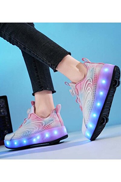 Little Rockz Kids Four Wheel Roller Shoes Rechargeable LED Flash Light Sneaker Skate Heelys Shoes