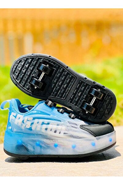 Little Rockz Kids Four Wheel Roller Shoes Rechargeable LED Flash Light Sneaker Skate Heelys Shoes