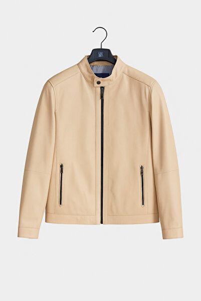 VESİBELLA ERKEK DERİ CEKET BEJ %100 HAKİKİ DERİ CEKET