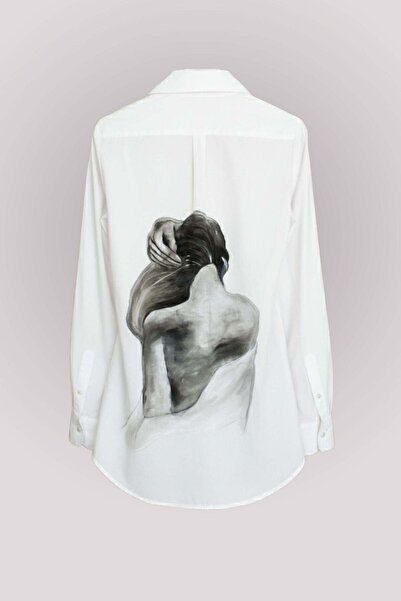 Suavette Hand-Painted Long Shirt-Dress "Bare Back" from Bamboo and Cotton