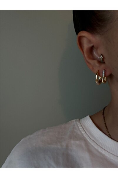 STOLIA Zirkon Taş Detaylı Mini Çelik Halka Küpe