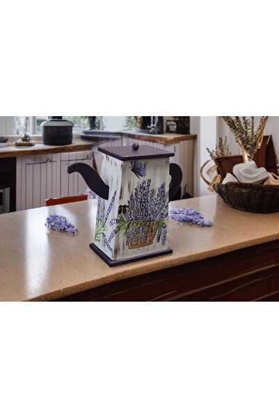 Decoratiuni Vintage Casa Retro Lavender Teapot Box, for tea, coffee, made of wood, hand-painted, with shelf, height 32 cm