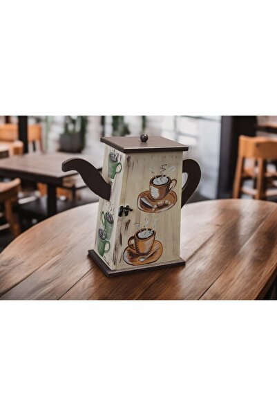 Decoratiuni Vintage Casa Retro Teapot Cup Box, for tea, coffee, made of wood, hand-painted, with shelf, height 32 cm
