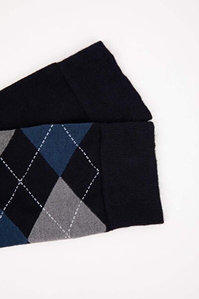 DeFacto Men's Seamless Diamond Pattern Ultra Soft 2-Piece Bamboo Premium Long Socks (Ns)