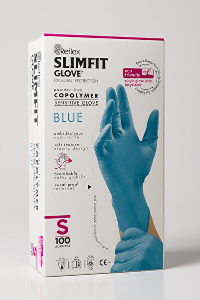 Reflex Slimfit Copolymer Mavi Pudrasız Eldiven S Beden 100'Lü