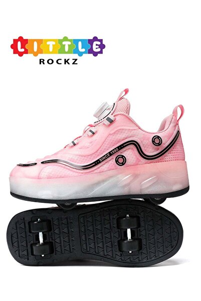 Little Rockz Kids Four Wheel Roller Shoes Rechargeable LED Flash Light Sneaker Skate Heelys Shoes