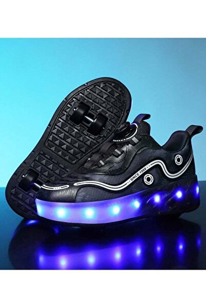 Little Rockz Kids Four Wheel Roller Shoes Rechargeable LED Flash Light Sneaker Skate Heelys Shoes