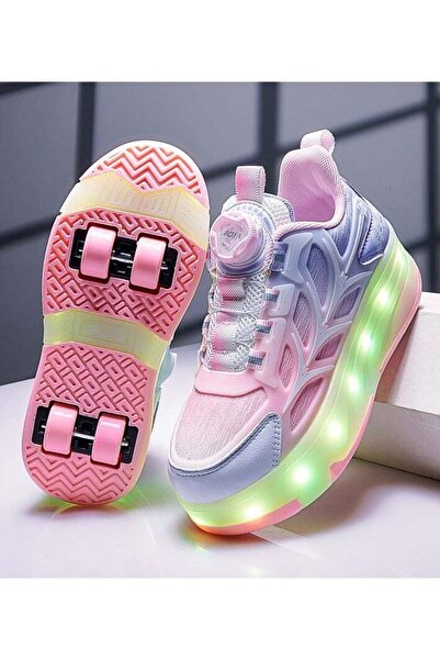 Little Rockz Kids Four Wheel Roller Shoes Rechargeable LED Flash Light Sneaker Skate Heelys Shoes