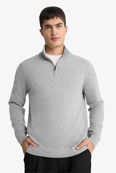 DeFacto 100% Wool Standard Fit Mock Neck Half-Zip Sweater (25 Wn)