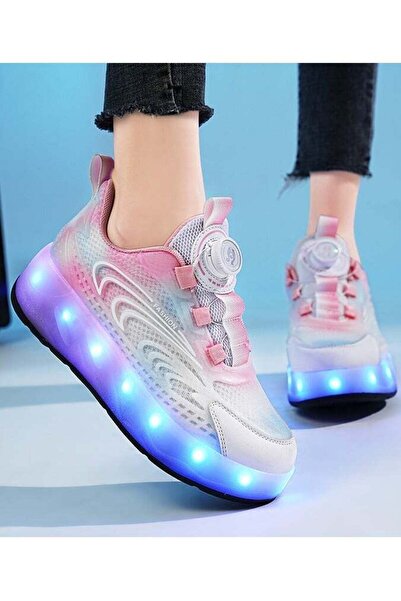 Little Rockz Kids Four Wheel Roller Shoes Rechargeable LED Flash Light Sneaker Skate Heelys Shoes