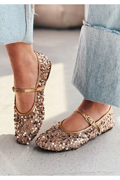 Best Cover ALYA Bakır Pullu Simli Payetli Toka Detaylı Babet