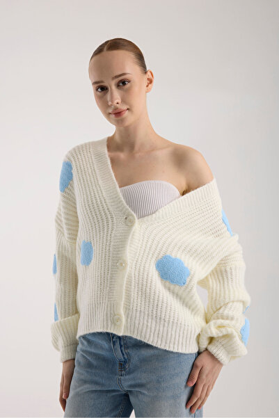 İLKCET MODA Cloud Patterned Oversized Knitwear Cardigan