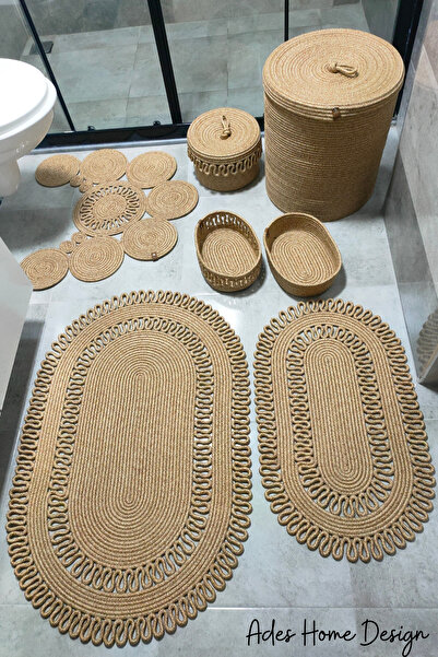 ADES HOME DESİGN Jüt Banyo Takımı,Banyo Seti,Banyo Paspası,Paspas Takımı,Çama...